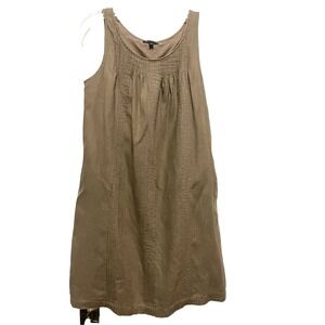 Gap Sleeveless Pintuck Linen Shift Dress Knee Length Lined Size 8 Pockets Beige